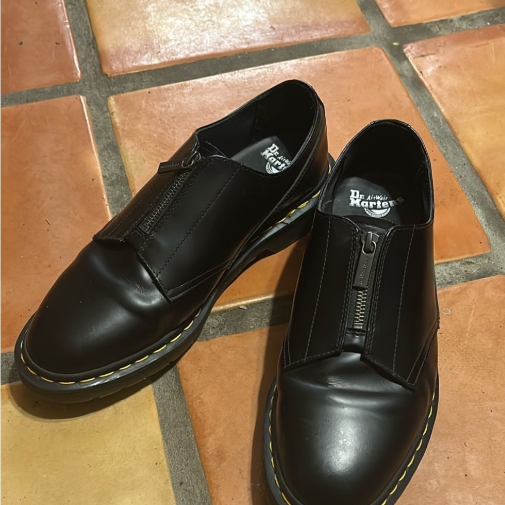 Dr. Martens Black Leather Zip Slip-On Loafers